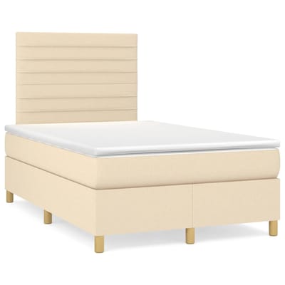 vidaXL - Boxspring - met - matras - en - LED - stof - crèmekleurig - 120x190 - cm