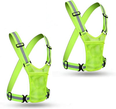 Reflecterende veiligheidsvesten 2-pack, verstelbaar en flexibel, ideaal voor fietsen, hardlopen en wandelen, 360° zichtbaarheid met voorzak, perfect voor heren en dames