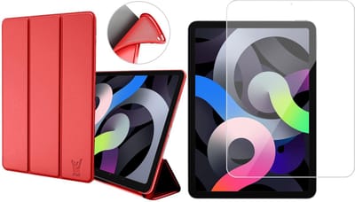 Hoes geschikt voor iPad Air 2022 / 2020 10.9 inch - Trifold Smart Book Case Cover Kunstleer Hoesje Rood - Tempered Glass Screenprotector