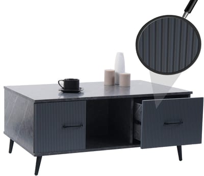 Salontafel MCW-N89, bijzettafel sofatafel, laden deuren vakken melamine hout, 43x100x60cm ~ marmer look grijs