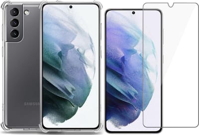 Hoesje geschikt voor Samsung Galaxy S21 FE - Screenprotector Glas - Schokbestendig Transparant