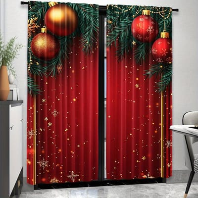 2 Panelen Kerst Sneeuw Kerstman Gordijnen Semi-Verduisterend Gordijn Voor Slaapkamer Woonkamer Raam Keuken Kantoor Huisdecoratie 100W130H(CM)40x51in&Grommet Top