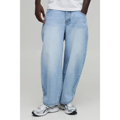 Essential Barrel Fit Rigid Washed Jeans | Light Blue | Size 44R