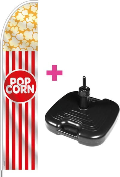 Beachflag - Popcorn - Vlag + Parasolvoet + Rotator + Hengelsysteem + Draagtas - Actievlag.nl