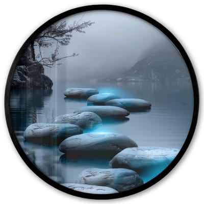 Poster in lijst Rond - Fotolijst 40x40 cm - Posters - Stenen - Water - Bomen - Natuur - Ronde posterlijst zwart - Decoratie - Wanddecoratie woonkamer - Muurdecoratie slaapkamer
