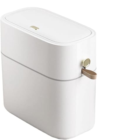 Smalle Afvalemmer - Prullenbak met deksel - Ruimte Besparen - Geurbestendige sluiting - 8 Liter Capaciteit - Wit