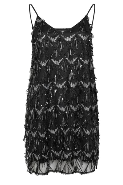 Yours London Zwarte Slipdress Met Pailletten En Kwastjes Size 42