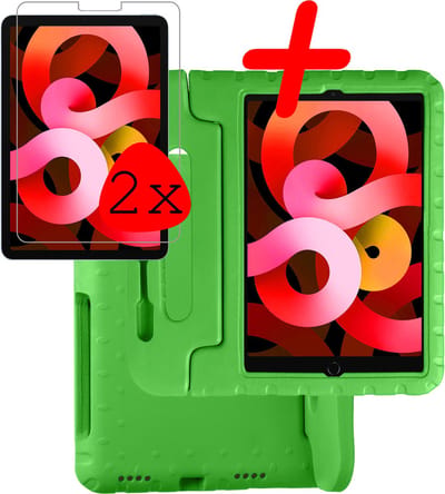 Hoesje Geschikt voor Apple iPad Air 5 (2022) - 10.9 inch - 5e Generatie - M1 - Met 2x Screenprotector - Kinderhoes Shockproof Bumper - Kidsproof Case - Tablet Hoes - Kinder Hoes Cover - Groen