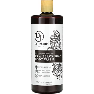 Dr. Jacobs Naturals, Gel douche au savon noir brut africain botanique, 32 oz (946ml) black