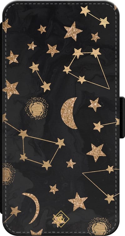 Casimoda® bookcase - Geschikt voor iPhone 14 - Hoesje met pasjeshouder - Counting The Stars - Goudkleurig - Kunstleer