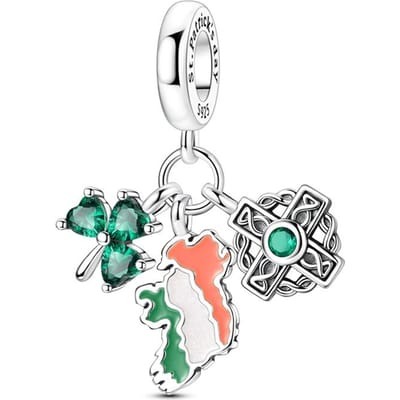 Ierland Kaart Bedel Componenten Koper Metaal St. Sint-Patricksdag Klaver Hanger Kralen Component Compatibel Met Authentieke Originele Charm Kralen white