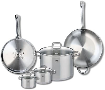 Set van 2 Bakpannen 28 en 32 cm en 3 Kookpotten 12, 14 en 26 cm Elo Profi Citrin