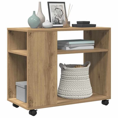 vidaXL - Bijzettafel - met - wieltjes - 70x35x60 - cm - hout - artisanaal - eikenkleur
