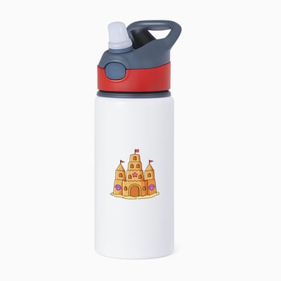 Hacebo® - Zandkasteel waterfles met rietje rood - Kind - Strand liefhebbers - Kasteel - speelgoed voor in het zand - water fles - 650ML