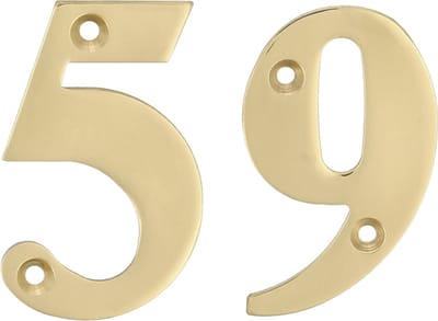 AMIG Huisnummer 59 - massief messing - 5cm - incl. bijpassende schroeven - gepolijst - goudkleur