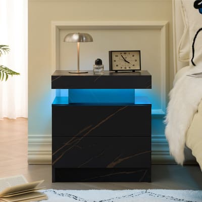 Nachtkastje - Modern LED Nachtkastje - Met 2 Lades - Zwart Goud