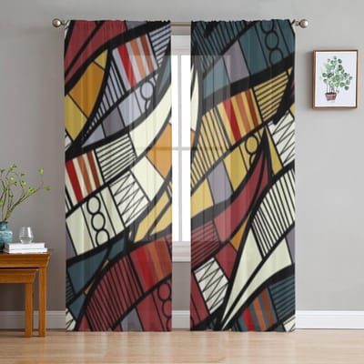 Naadloze Textuur Met Bloemelementen Chiffon Transparante Gordijnen voor Woonkamer Slaapkamer Decoratie Raam Voiles Tule Gordijn 135W x 114H(cm)