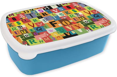 Broodtrommel Blauw - Lunchbox - Brooddoos - Alfabet - Letter - Patroon - 18x12x6 cm - Kinderen - Jongen