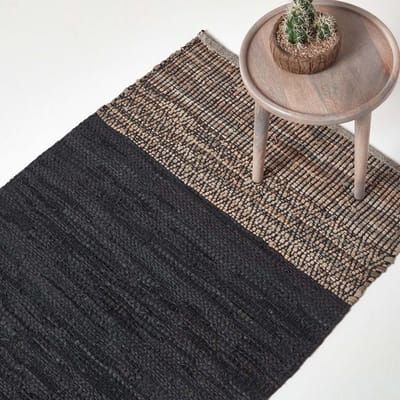 Homescapes Leren vloerkleed 90x150 cm – zwart patroon, gemaakt van gerecycled leer