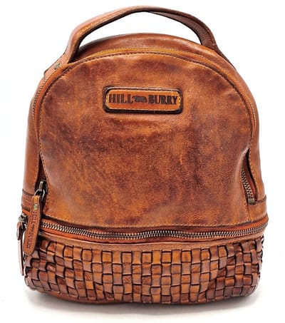 HillBurry rugzak Gewassen Leer met Vlechtwerk - stoer en chic - (bxhxd) ca. 22cm x 24cm x 6cm