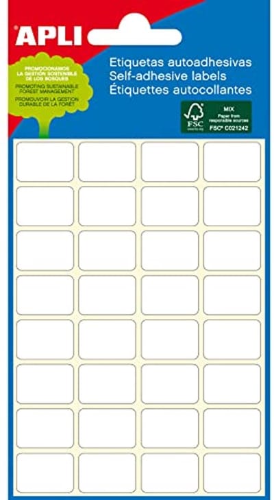 Witte etiketten voor mini-zakjes 12x30 mm - 6 vellen