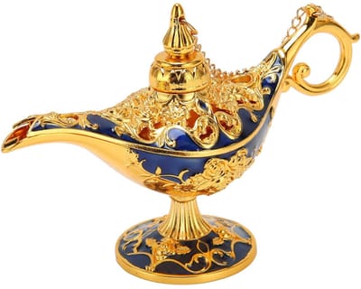 Allecto - Vintage Genie Lamp - Zeldzaam en Verzamelbaar - Magisch Decor - Goud en Saffier Blauw - Themafeesten - Perfect voor Aladdin Thema's
