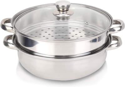 Stoominzet Pan - Dubbele Boiler - Gezond Koken - Snel Verwarmend - 27 cm - Zilver