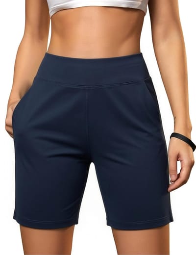 Korte broek voor dames, sportbroek, korte zomer, bermuda, hoge taille, hardloopshorts, trainingsbroek met zakken, voor hardlopen, fitness, dagelijks gebruik, gym, yoga, boxershorts