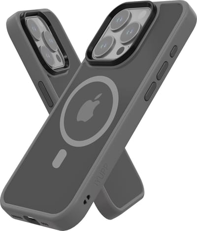 IYUPP Hoesje Geschikt voor iPhone 15 Pro Max Hoesje - Geschikt voor MagSafe - Shockproof Back Cover - Grijs Zwart Transparant