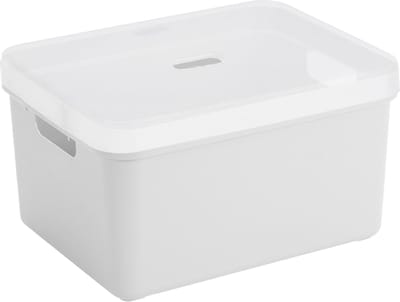 Sunware opbergbox mand kist - 32 liter - wit - kunststof - met transparante deksel - 45 x 35 x 24 cm - Sigma serie