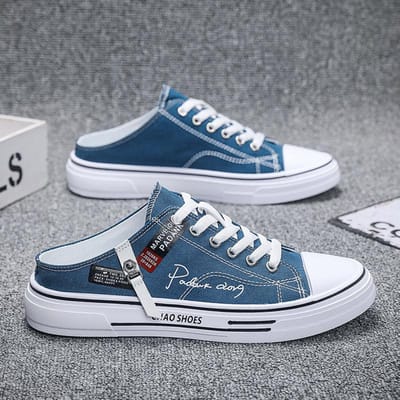 Heren Halve Pantoffels Instappers Sneakers Lage Canvas Schoenen Heren Outdoor Casual Wandelschoenen Comfortabele Ademende Gevulkaniseerde Schoenen 42 blauw