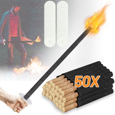 50 Stuks Wasfakkels 42 cm Ø3 cm met Handbescherming en Druipbescherming – Voor Avondwandeling, Winterwandeling en Tuingebruik