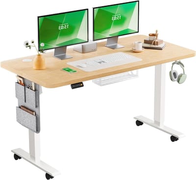 Verstelbaar Bureau - Computer Tafel - Ergonomisch Werken - Elektrische Hoogteverstelling - 140 x 70 cm - Eiken