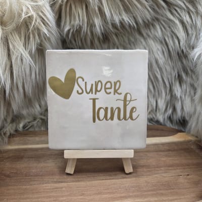 Robuust Wenstegeltje "Super tante" – Hip trendy tegeltje – 10x10 cm – Cadeau voor een tante of zwangerschaps aankondiging – Stijlvol en Persoonlijk Woonaccessoire - Zomaar - Deco – Trendy nu