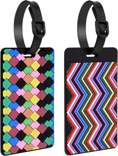 Set van 2 kleurrijke siliconen bagagetags voor koffers, reislabels met ID-kaart, ideaal voor handbagage en identificatie