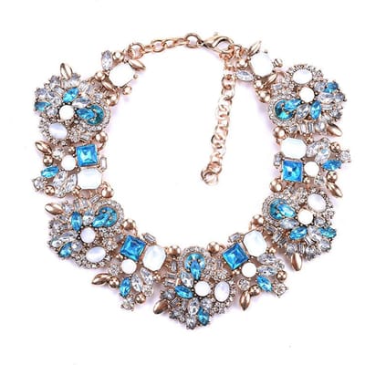 Collier court européen et américain pour femmes, accessoires pleins de diamants, fleur exagérée gray