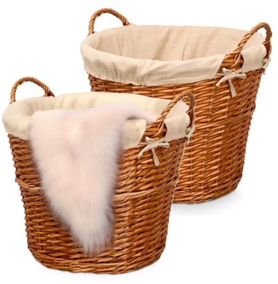 Kipit Storage Rieten opberg mand - 2x - gevlochten riet - bruin - 51 x 45 x 28 cm - met hengsels