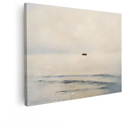 Artaza Canvas Schilderij Zee - 120x90 cm - Wanddecoratie Visser Op Boot - Muurdecoratie Landschap - Decoratie Woonkamer Mistige Zonsopgang