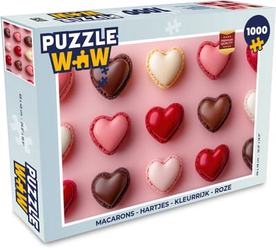 Puzzel Macarons - Hartjes - Kleurrijk - Roze - Legpuzzel - Puzzel 1000 stukjes volwassenen