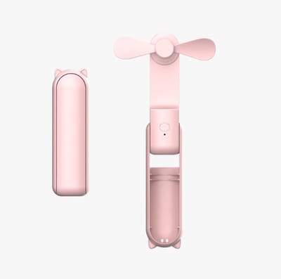 Draagbare mini-ventilator, opvouwbaar, klein, handzaam met USB-oplaadbare batterij, zachte bladen (roze)