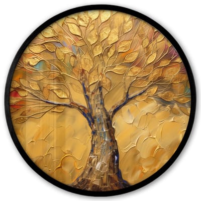 Poster in lijst Rond - Fotolijst 40x40 cm - Posters - Goud - Boom - Abstract - Modern - Ronde posterlijst zwart - Decoratie - Wanddecoratie woonkamer - Muurdecoratie slaapkamer