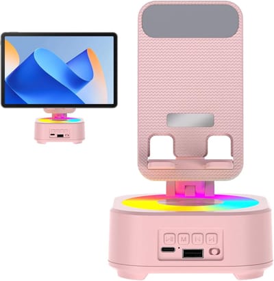 Telefoonstandaard Luidspreker - Draagbare Audio - Muziek Streamen - Feestverlichting - 19 cm - Roze