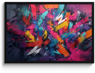 Poster in lijst - Fotolijst 90x60 cm - Posters - Abstract - Explosie - Neonkleuren - Posterlijst zwart - Decoratie - Wanddecoratie woonkamer - Muurdecoratie slaapkamer