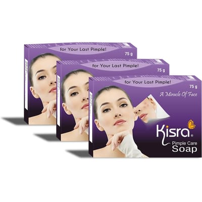 Kisra Pimple Care Zeep voor Acne, Puistjes, Zonnebrand, Vlekjes, Fijne Lijnen, Donkere Vlekken | Mannen & Vrouwen | Alle Huidtypen - 75gr (Pakket van 3)