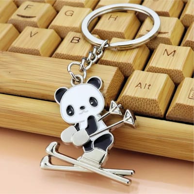 Panda Sleutelhanger - Panda op skies - 2,5 x 2,5 CM