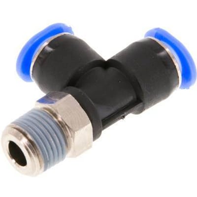 6mm x R1/8'' rechte hoek T-stuk Messing/PBT Insteekfitting Buitendraad Draaibaar Compact Ontwerp NBR [2 Stuks]
