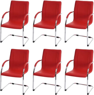 Set van 6 eetkamerstoel Samara, vrijdragende keukenstoel fauteuil stoel, staal ~ rood