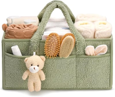 opbergmand - draagbare baby opbergmand - vilt baby opslag - verwijderbaar compartiment - voor pasgeboren benodigdheden, opslag en luier verschonen - Lichtgroen
