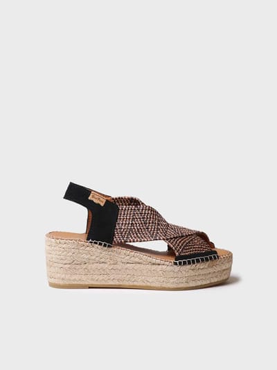 Dames espadrille met sleehak en veelkleurige elastische bandjes | MASAI
