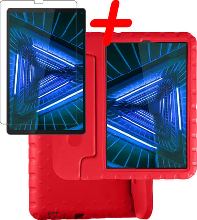 Hoesje Geschikt voor Lenovo Tab M10 FHD Plus (2e / 2nd Generatie) - Met Screenprotector - Kinderhoes Shockproof Bumper - Kidsproof Case - Tablet Hoes - Kinder Hoes Cover - Rood